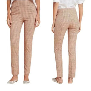 Anthropologie Essential Slim Pant Pink Tan Plaid Trouser Size 10 Career Work